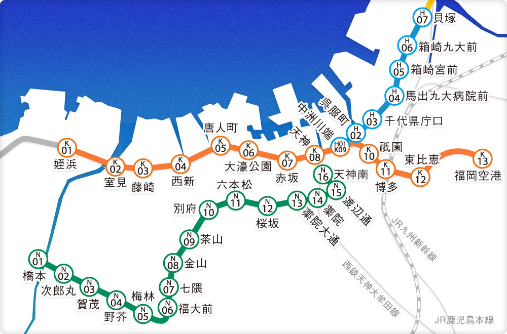 福岡の地下鉄路線図